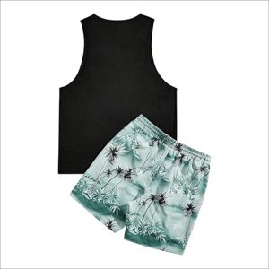 Ensemble deux pièces pour homme personnalisé, lavage à l'acide, polyester/coton, respirant, délavé au soleil, coupe ample, t-shirt et short assortis, été - Product Image 2