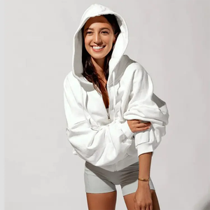 Sudadera con capucha corta transpirable Vintage de gran tamaño para mujer Y2K de alta calidad con cremallera completa sólida personalizada OEM tallas grandes Otoño Invierno - Product Image 2