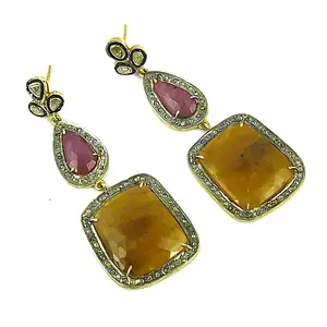 Pendientes de Lujo para Mujer, Chapados en Oro, con Rubíes y Zafiros, Joyería de Moda - Product Image 3