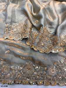 Indian Traditional Wear Pure Space Silk With Beautiful Original Gold Beeads Work with Cut Work Border <b>Saree</b> with Heavy Blouse - Product Image 3