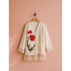 Aangan Customizable Logo Hand-Painted Floral Blazer Quilted Linen Jacket Denim Breathable Cotton-<b>Coat</b> for Summer Winter Seasons - Product Image 2
