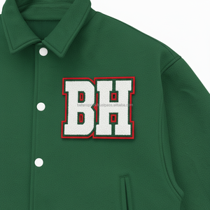 Chaqueta universitaria de lana GSM 450 de alta calidad, puños de punto de costilla de Color verde, diseño de parche bordado personalizado, chaquetas universitarias para mujer - Product Image 6