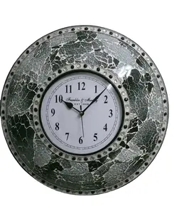 Orologio da parete rotondo di design artigianale orologio da parete analogico piatto in mosaico di vetro colore verde produttore ed esportatore personalizzato nuovo