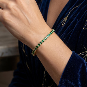 Bracelet tennis en pierre vert émeraude de qualité supérieure, plaqué or, bijoux de luxe pour femmes - Product Image 3