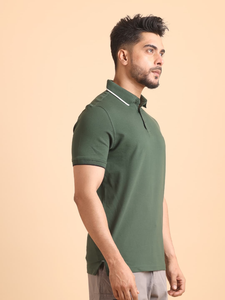 Piqué mercerisé élégant pour col polo demi-manche T-Shirt motif solide confortable 100% coton Olive tricoté tissu pour tout - Product Image 5