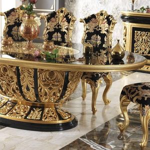 European Traditional Oval Dining Table Set 6 <b>Chairs</b> Black Gold <b>Hand</b> Carved Wood Antique Style Furniture for Hotel Apartment Use - Product Image 2