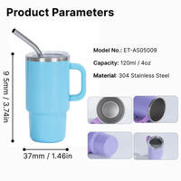 Mini-gobelet isotherme en acier inoxydable 304 de 4 oz avec paille métallique et poignée, sans BPA, écologique, logo personnalisé
