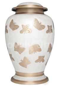 Urnas de cremación de latón con mariposas grabadas en perlas blancas para cenizas humanas Bolsa de terciopelo gratis - Product Image 2