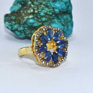 Avant Grade 14K Chapado en oro Zafiro azul Anillo apilable 925 Plata Azul Declaración Joyería para Navidad Anillo azul de moda - Product Image 2