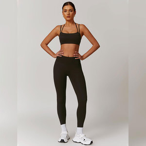 Best Quality Two-Piece Yoga Set Front Customizable Fitness <b>Leggings</b> Elastic Waist Closure Breathable Eco-Friendly Exercise Wear - Product Image 4