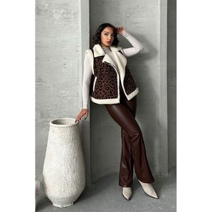 Chaleco de Felpa con Estampado de Leopardo para Mujer, Marca TOPSHOW, Mezcla de Algodón y Poliéster, Prenda Exterior sin Mangas de Piel Sintética Suave para Uso Casual - Product Image 4
