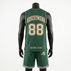 Premium 180 GSM Breathable Polyester Basketball Jersey Shorts Green Contrast Panel <b>Set</b> jersey short <b>set</b> for men's - Product Image 3