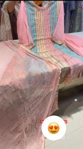 ชุด Plazo ที่สวยงาม Georgette เทียมหนักพร้อมลําดับการเย็บปักถักร้อย 5 มม. งานหนักด้วยผ้าฝ้ายไมโครคุณภาพสูง Latkan Dori - Product Image 4