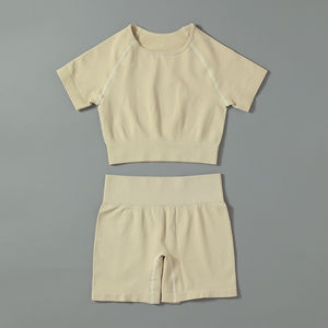 Venta al por mayor 100% algodón cintura elástica sólido de dos piezas pantalones cortos para hombre Conjunto personalizado cuello redondo estampado bordado transpirable manga corta - Product Image 1