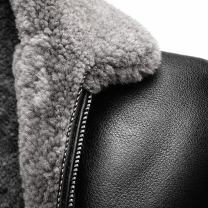 Nouvelle arrivée, veste en cuir doublée de fourrure de mouton noire écologique pour l'hiver, veste en cuir chaude à fermeture éclair pour l'hiver, sur mesure OEM - Product Image 6