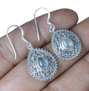 ต่างหูเงินแท้ 925 ประดับพลอยเพรไนต์ สไตล์โบโฮ ทำมือ สำหรับผู้หญิง ของขวัญสำหรับสาวๆ - Product Image 1