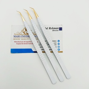 Punta de oro desnudo profesional Aislamiento de acero inoxidable Ángulo de 45 grados Agarre de diamante Ventilador Pinzas de extensión de pestañas Mejor - Product Image 6