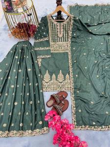 Diseñador Party Wear Look Pur Chinon Silk Top Plazzo & Dupatta Set - Product Image 4