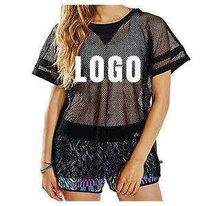 T-Shirt en maille surdimensionné décontracté pour femmes respirant Star Design Logo personnalisé décorations en dentelle à col rond léger broderie Plaid - Product Image 4