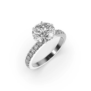 Anillo de diamantes cultivados en laboratorio de corte redondo Banda de compromiso de oro blanco de 14 quilates HPHT Chapado en Oro Ecológico para regalo - Product Image 3