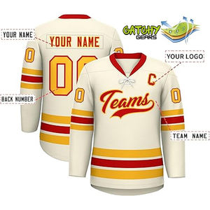 บริการ OEM เสื้อฮอกกี้น้ำแข็งพิมพ์ลายโลโก้ตามสั่งด้วยเทคนิคการถ่ายเทความร้อน ผลิตจากโพลีเอสเตอร์ 100% ระบายอากาศได้ดี แห้งเร็ว - Product Image 4