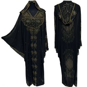 Abaya en Satin noir pour femmes Jalabiya élégante robe longue arabe pour les fêtes imprimé fleuri naturel perlé respirant Anti-rides - Product Image 1