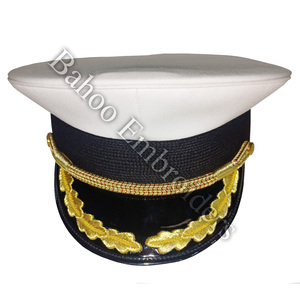 CHECKER BAND OFFICER WOOL <b>HAT</b> WITH DOUBLE ROW WHITE EMBROIDERED VISOR - Product Image 6