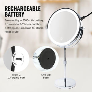 Espejo de tocador de doble cara 10X/1X con luces LED, espejo de maquillaje recargable de 9 pulgadas con brillo regulable y 3 modos de color OEM - Product Image 5