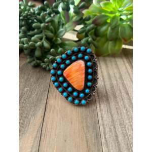 Bague en argent sterling multi-pierres artisanale Navajo, taille 11.25, bijou culturel de collection - Product Image 1