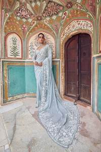 Best Selling Soft <b>Organza</b> <b>Silk</b> Saree with Embroidery Thread Work for Women Gifting use Available at Best Price from India - Product Image 3