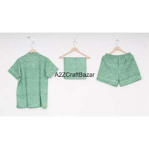 100 % Pure Floral Print Shorts PJ Set <b>for</b> <b>Women</b> Hand Block Non Woven Night Suit <b>Summer</b> Night Wear Dress Casual Style - Product Image 5