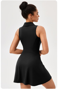 Vestido de tenis para mujer, vestidos atléticos de entrenamiento de manga corta sin pantalones cortos incorporados - Product Image 2