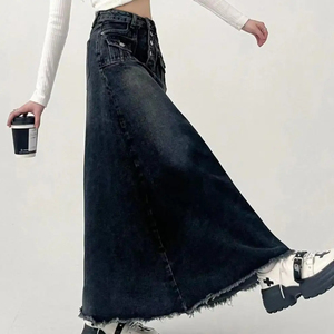 2025 New High-Waisted Casual A-Line Skirt Denim Design Slimming <b>All</b>-<b>In</b>-<b>One</b> Commuter Button Dress - Product Image 3