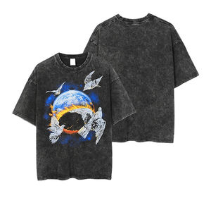 Camiseta de algodón Vintage negra 100% de gran tamaño para hombre, ropa de calle de diseñador personalizada con lavado ácido a granel, talla grande, ajuste holgado, estampado sólido - Product Image 1