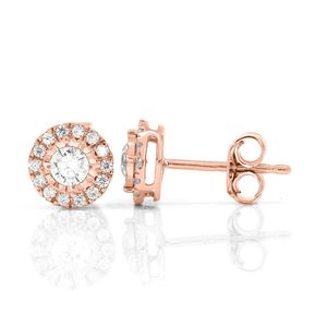 Round Diamond Micro Prong Set <b>Halo</b> Stud <b>Earrings</b> - Product Image 1