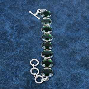 Green Bohemian Quartz Rhodium 925 Sterling Silver Handmade Oval Faceted Gemstone <b>Adjustable</b> Chain <b>Bracelet</b> for Women Party Gift - Product Image 2