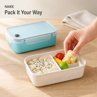 Boîte à lunch en paille de blé avec couvercle transparent, clips latéraux, compartiments séparés, récipient bento réutilisable pour le bureau, l'école, les pique-niques