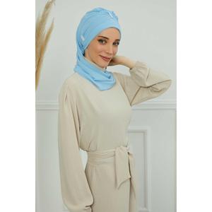 Sciarpa pronta in Chiffon con accessori in pietra colorata, HT-51,HT-51 Baby Blue
