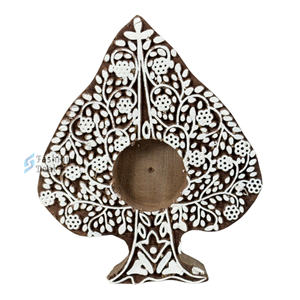 Wooden Paan Shape Handmade Eco-Friendly 2 Color Print <b>Tealight</b> <b>Holder</b> (Without <b>Tealight</b> Candle) Rajasthan Festival Gifting - Product Image 1