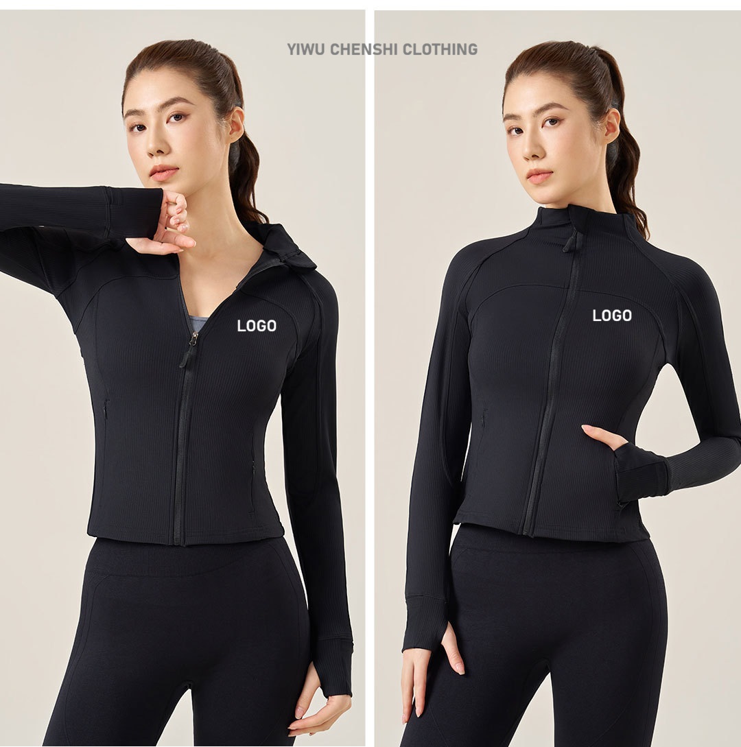 Women Slim Fit Yoga Jacket Stand Collar Zipper Long Sleeve Running Fitness Gym Sports Activewear Top Tight Fit Yoga Jacket