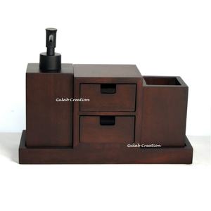 ชุดอุปกรณ์ห้องน้ำไม้ประกอบด้วยตู้ทำสบู่โลชั่นแก้วน้ำและกล่องเก็บของขนาดเล็กในไม้ธรรมชาติที่เป็นมิตรกับสิ่งแวดล้อม - Product Image 1