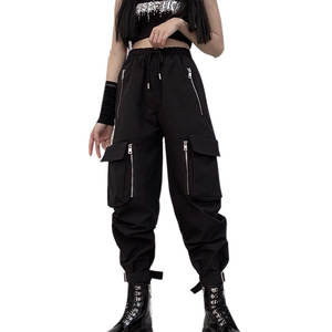Pantalones Cargo Negros Estilo Gótico Hip-Hop para Mujer, Pantalones Holgados con Cadenas, Multibolsillos, Multicremalleras, Estilo Punk Gótico - Product Image 2