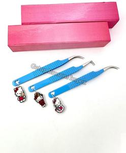 Pince à cils Hello Kitty à pointe en fibre, 90 degrés, avec revêtement en poudre bleue, pour extensions de cils, outils de beauté, logo personnalisé - Product Image 4