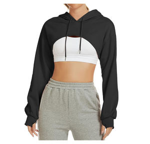 Sweat à capuche surdimensionné 300gsm Womens Crop Sweats à capuche épais et sweat-shirts Fleece Womens Sports Crop shirt pour filles - Product Image 1