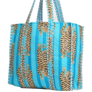 กระเป๋าผ้าฝ้ายลายควิลท์ พิมพ์ลายด้วยมือ ใช้ได้สองด้าน ขนาดใหญ่ ลายสัตว์หลากสี มีซิป ปรับแต่งได้ เป็นมิตรต่อสิ่งแวดล้อม สินค้าขายส่ง - Product Image 1