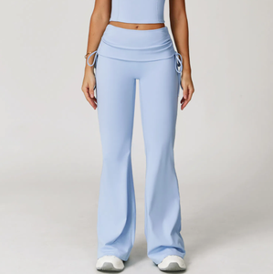 กางเกงโยคะปลายบานเอวสูงสำหรับผู้หญิงกางเกงเลกกิ้งสไตล์เรเซอร์แบ็คผ้ายืดทรงสลิมฟิต - Product Image 3