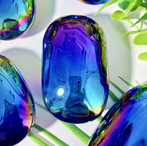 <b>Hot</b> Selling Exterior Natural Polished Aura Obsidian High-quality 60mm Home Decor Crystal Flat Palm <b>Stone</b> - Product Image 2