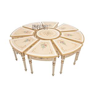 Juego de Mesa de Centro de Lujo de 9 Piezas con Arte Floral Pintado a Mano y Acabado en Laca Crema Dorada para Salas de Estar Elegantes - Product Image 3