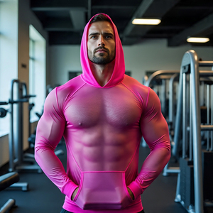 Men See Through Hoodie Tops Mesh Hoodie Men's Bodybuilding Workout <b>Jogging</b> Sheer Mesh Hoodie Mens - Product Image 1