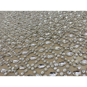 Silver Cascade Crystal Embroidered Luxury <b>Fabric</b> 100% Polyester Breathable Net Woven Lace In-Stock Items - Product Image 2